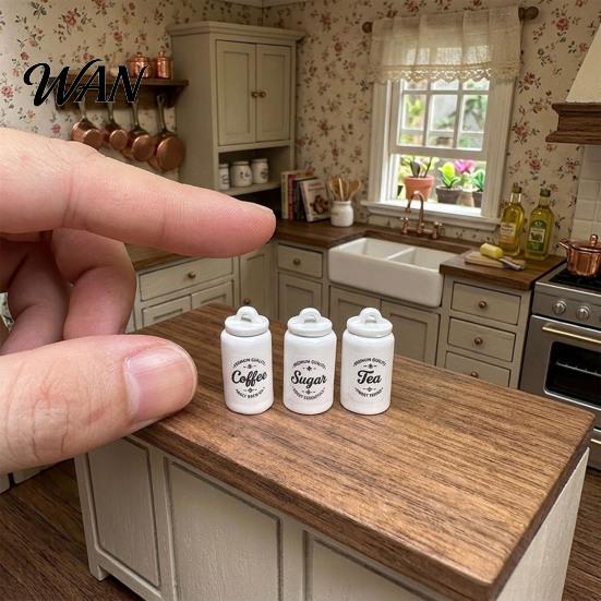 Miniature Kitchen Utensils Dollhouse Vintage Storage Jar with Mini Cutlery, Sugar Canister Knife Fork Accessories Spoon, 1:12 Scale Doll House