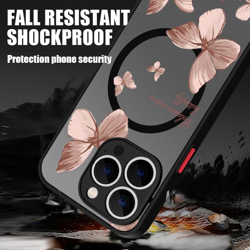 Magnetic Retro Butterfly Pattern Phone Case For iPhone 17 15 16 Pro Max 14 13 Pro 17 For Magsafe Wireless Charge Soft Edge Cover