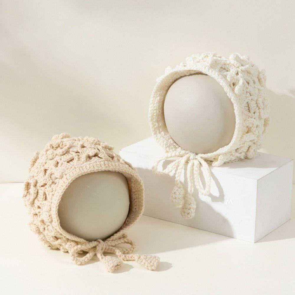 Защита ушей Осенне-зимняя шапка Однотонная детская шапка Винтажная шапка ручной вязки Девочка