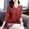 Tops Women's Autumn and Winter Warm Comfortable V-Neck   Shirt Long Sleeve T-shirt Loose Casual Pullover Top