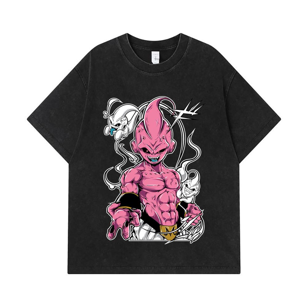 275 GSM Washed T-shirts 100% Cotton Dragon Ball V12 Majin Buu Print Unisex Heavy Cotton T Shirt