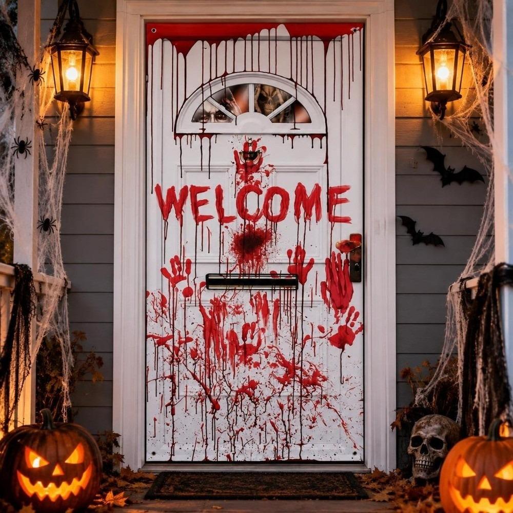 Ghost Blood Stain Skeleton Halloween 2D Door Banner Rectangular Halloween Background Banner Party