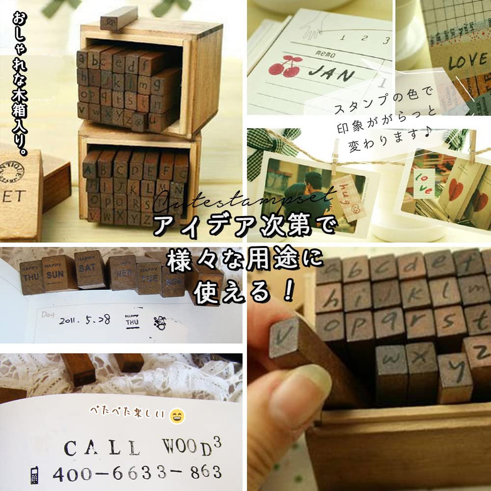 moin moin handwritten alphabet stamp set with symbols and lowercase letters in a wooden Perfect for and Product 2207stp16 28-piece box. schedules,