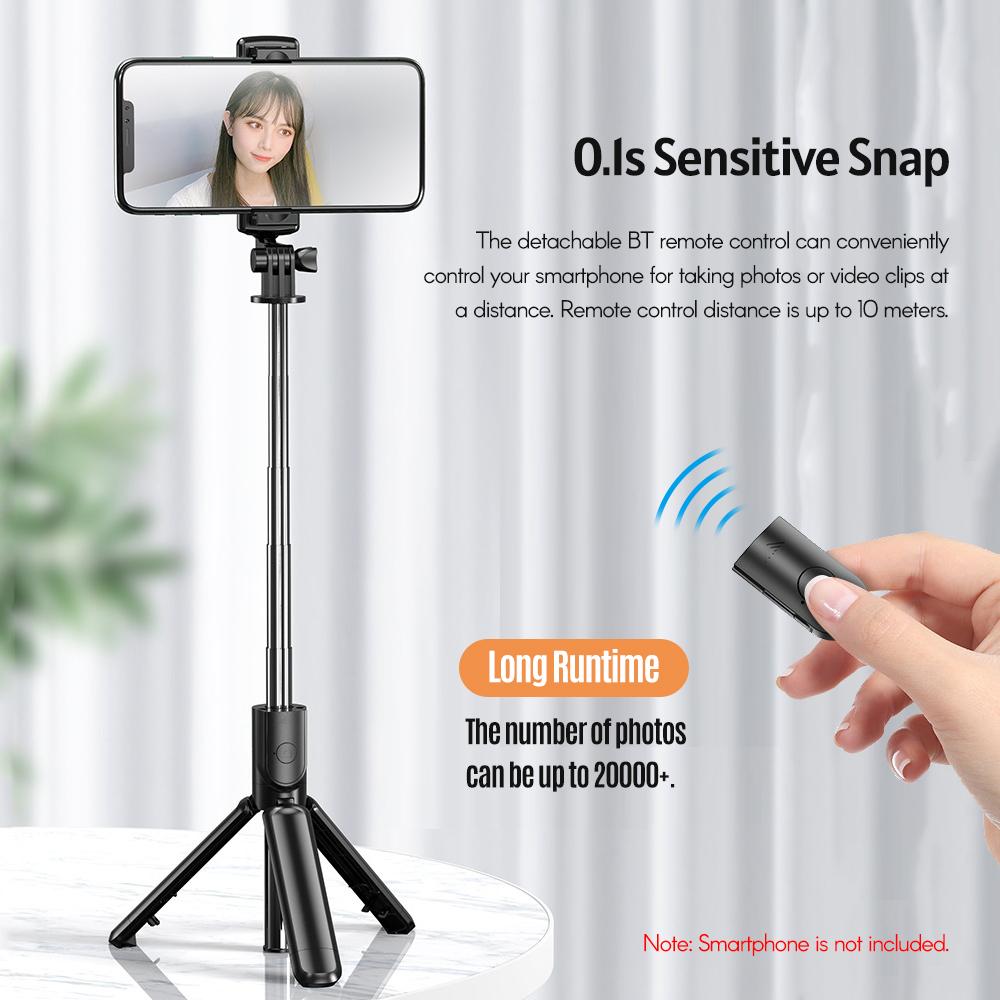 Мини 5-секционный выдвижной селфи-стик, интегрированный с настольным штативом, с BT пультом дистанционного управления, совместимый с Huawei