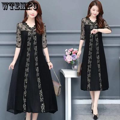 Платье больших размеров, женское летнее черное платье средней длины, однотонное свободное платье, платье большого размера для вечеринок и свиданий