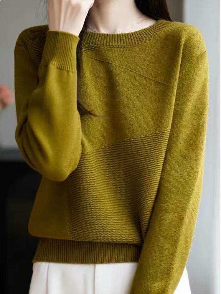 2025 Autumn/Winter Women's Versatile Round Neck Wool Pullover Sweater - Loose, Slimming Knitwear Base Layer Top