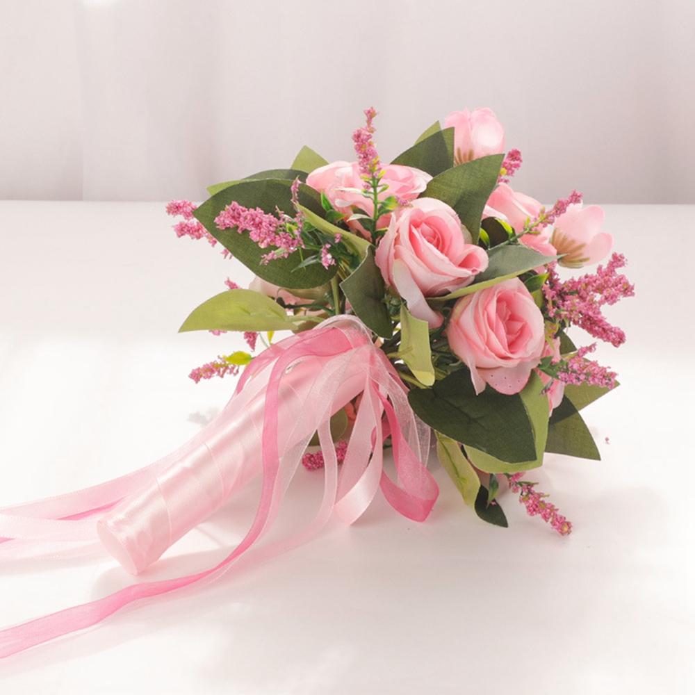 Свадебный букет Искусственные розы Свадебные цветы Букеты с шелковой лентой