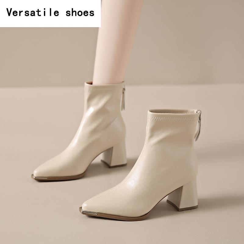 Зимние женские ботильоны с острым носком, модные короткие ботильоны с застежкой-молнией сзади, женские туфли на высоком каблуке Botas De Mujer