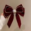 Cloth Bowknot Spring Clip Rhinestone New Year Hairpin Red Velvet Bow Hair Clip  Ponytail Holder