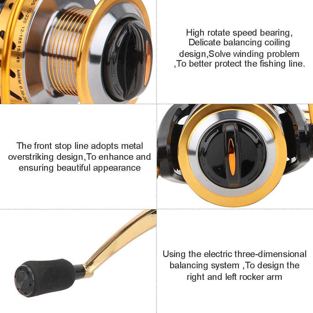 Fishing Reel Lightweight Ultra Smooth All Metal Interlocking Free Fishing Reel Folding Rocker Arm Saltwater Spinning Wheel (MT5000 Black Gold)