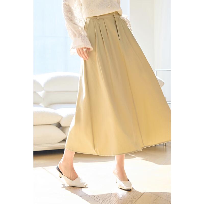 VICTORIA&VERA Women's A-Line Elastic Waist Pleated Midi Skirt