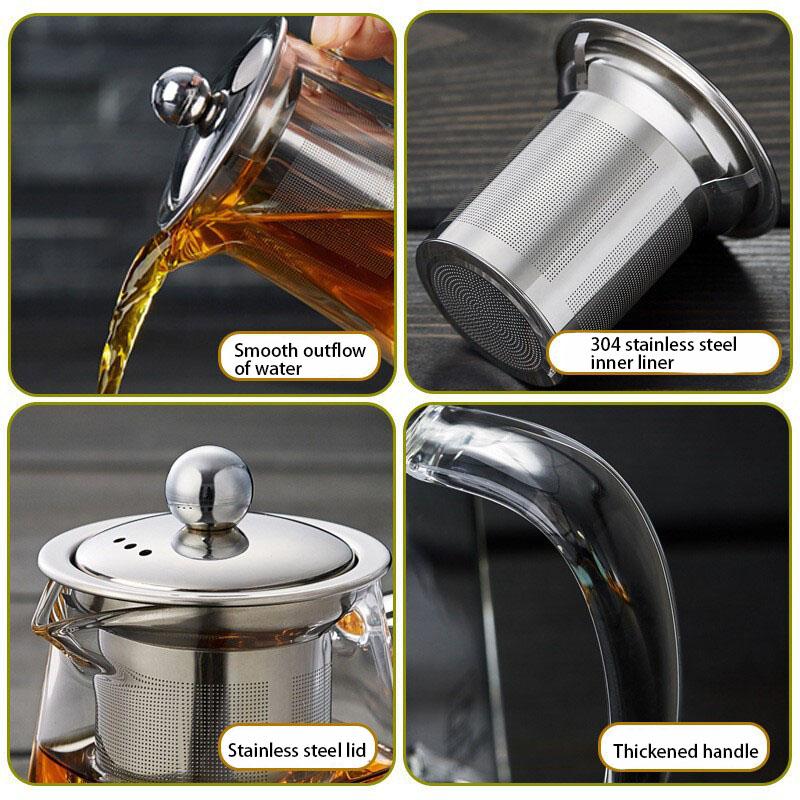 Чайник из боросиликатного стекла объемом 350/550/750/950 мл со съемным заварочным устройством из нержавеющей стали, заварочный чайник для цветущего и листового чая