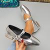 Silver Shoes Women's Autumn and Winter New Square Toe Low Heel Leather Shoes Soft Bottom Ballet Shoes