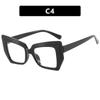 Retro Color-blocking Cat-eye Polygon Anti-Blue Light Women's Eyeglass Frame with Flat Lenses