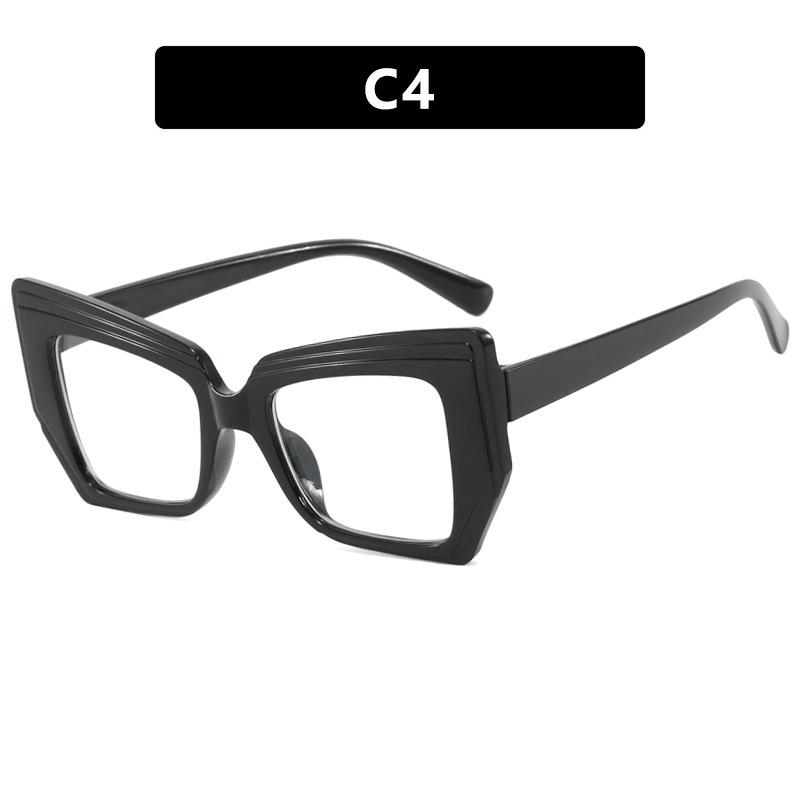 Retro Color-blocking Cat-eye Polygon Anti-Blue Light Women's Eyeglass Frame with Flat Lenses