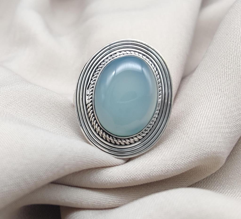 Blue Chalcedony 925 Sterling Silver Ring: Handmade Boho Gemstone Jewelry