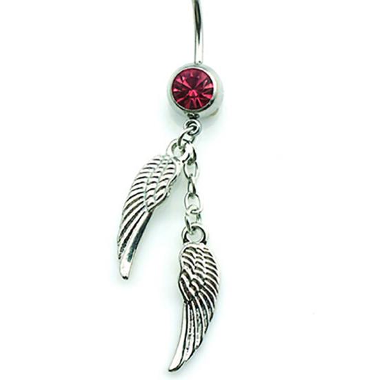 Женщины горный хрусталь двойные крылья болтаются пупка кольцо пупка пирсинг тела