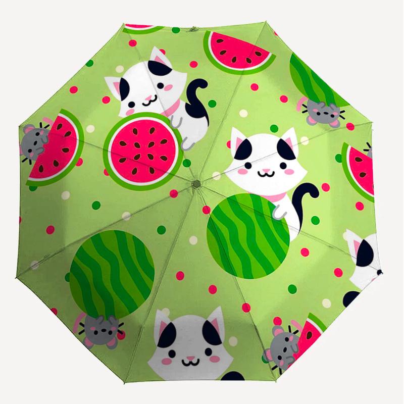 1PC cat watermelon Umbrella-8-Rib Reinforced, Automatic Open, Lightweight & Durable, Fashion Accessory for Outdoor-D396