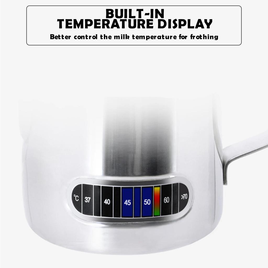 Кувшин для вспенивания молока 12/20 унций 350/600 мл с дисплеем температуры из нержавеющей стали для вспенивания молока, кувшин, чашка для латте-арта бариста