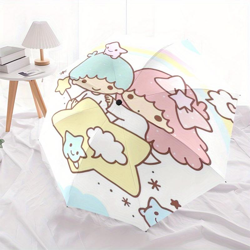 1pc Sanrio Rainbow Little twin stars Cartoon Umbrella, Portable 3-Fold Compact Umbrella, Suitable for Camping, Hiking and Travel, Ideal Easter Birthda