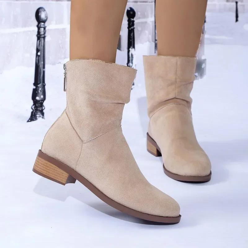 Fashion 2024 Fashion Solid Color Spring and Autumn Women's Ankle Boots Low Heel Shoes Women's Short Boots Small Plus Size Women's Shoes