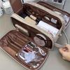 Leather Large Capacity Travel Cosmetic Bag Portable Women Makeup Case Waterproof Multifunctional Toiletry Organizer Storage Bag