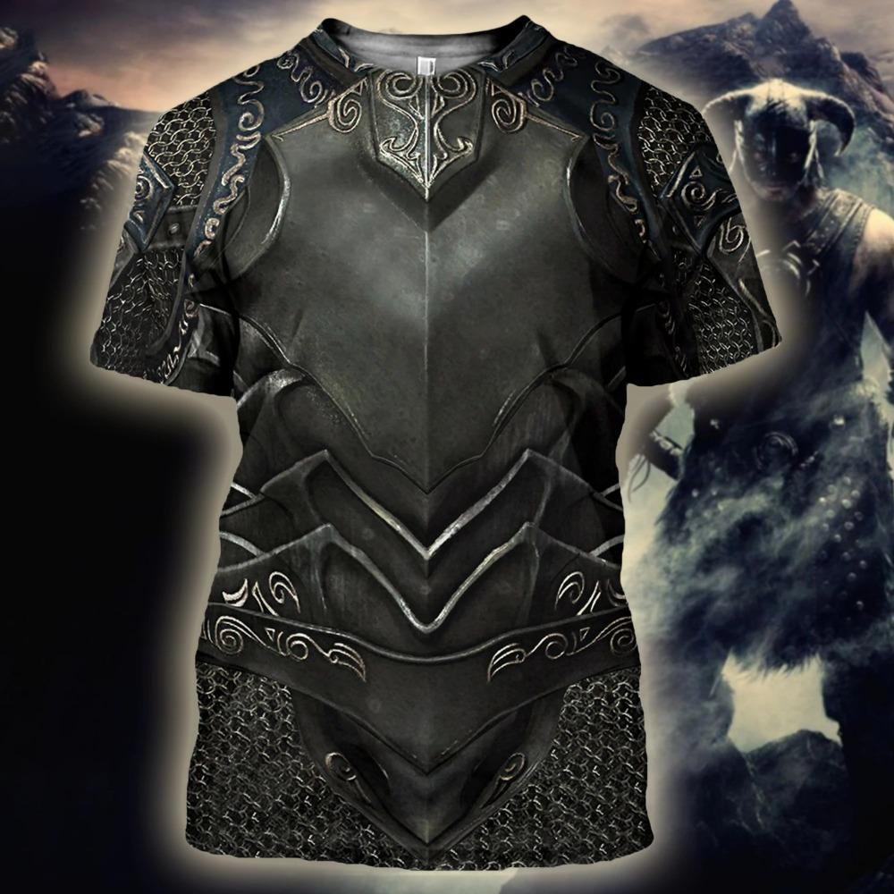 Medieval Knight Armor Men's T-shirt Tops 3D Print Tshirts Templar Knight Cosplay Short Sleeve Shirt O Neck Cool Streetwear