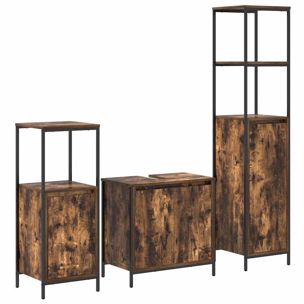 Bathroom Furniture Set with Door 3 pcs Smoked Oak and Black