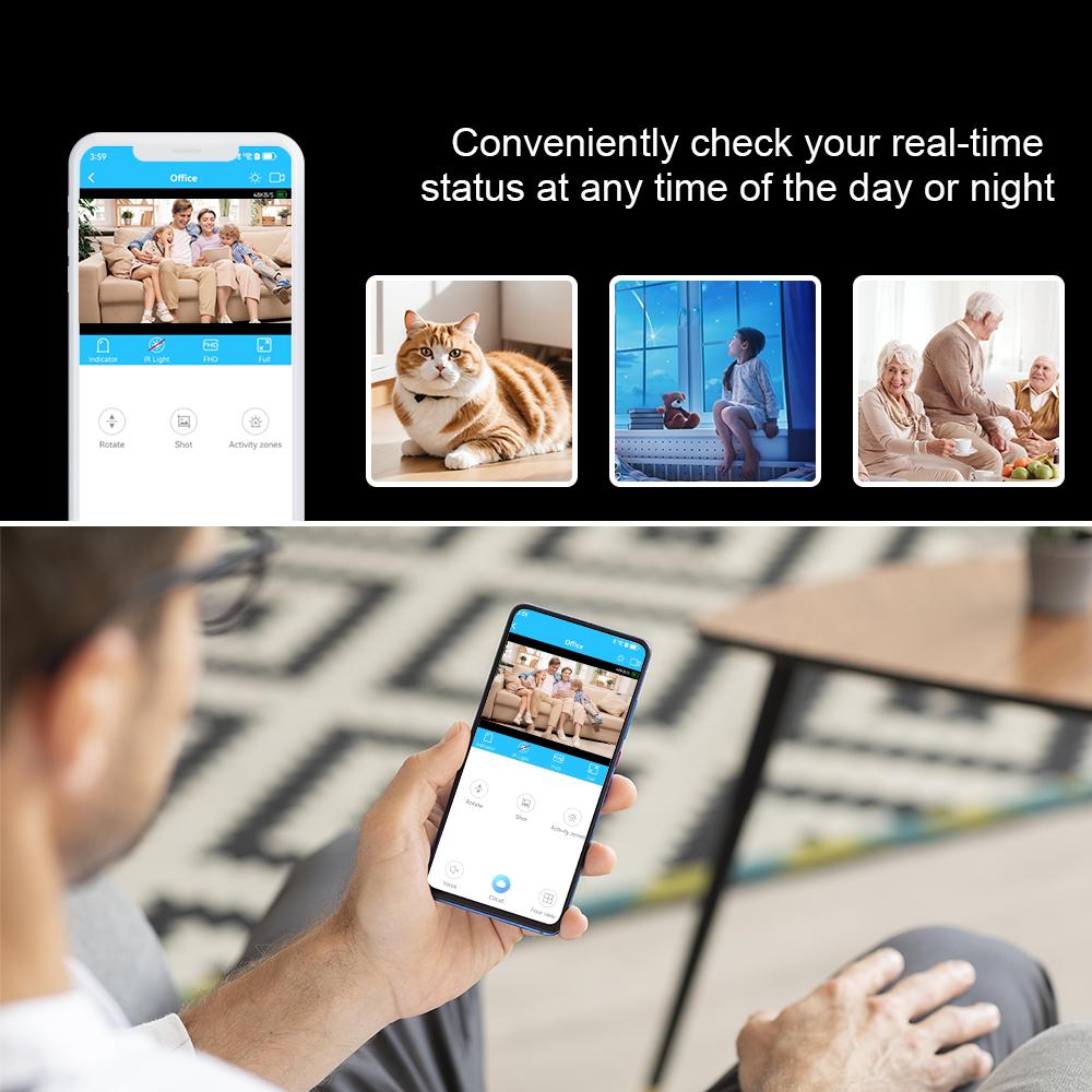 HD 170° Широкоугольная камера, 1080P Инфракрасное ночное видение Безопасность Наблюдение, Циклическая запись, Обнаружение движения, Запись видео Беспроводная WiFi камера