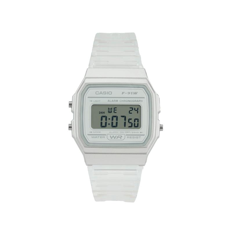 Casio Черно-белая пара водонепроницаемые маленькие квадратные кварцевые часы с ремешком из смолы, одинаковый стиль для мужчин и женщин, черный циферблат F-91WM-7A&F-91WS-7OS