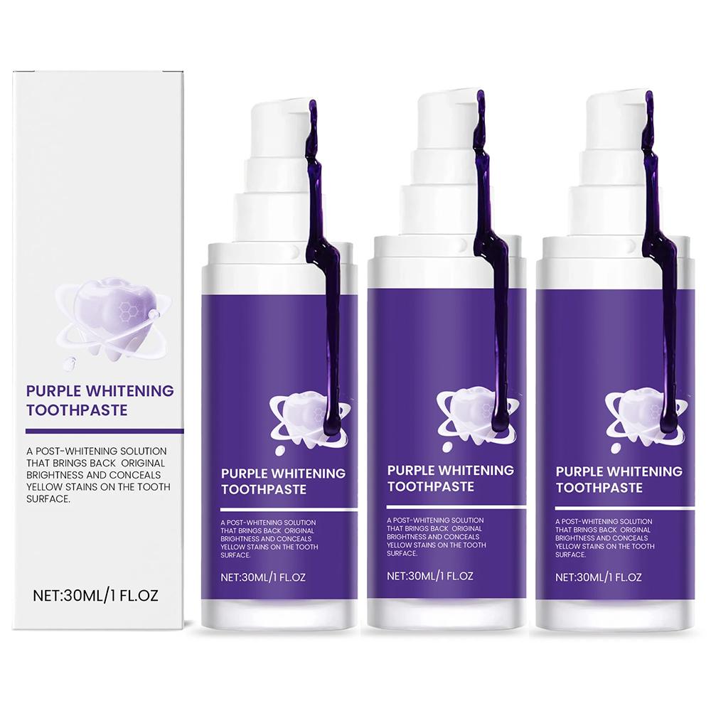 Фиолетовая отбеливающая зубная паста корректор цвета способствует здоровью полости рта мята удаляет желтые пятна зубная паста для осветления зубов