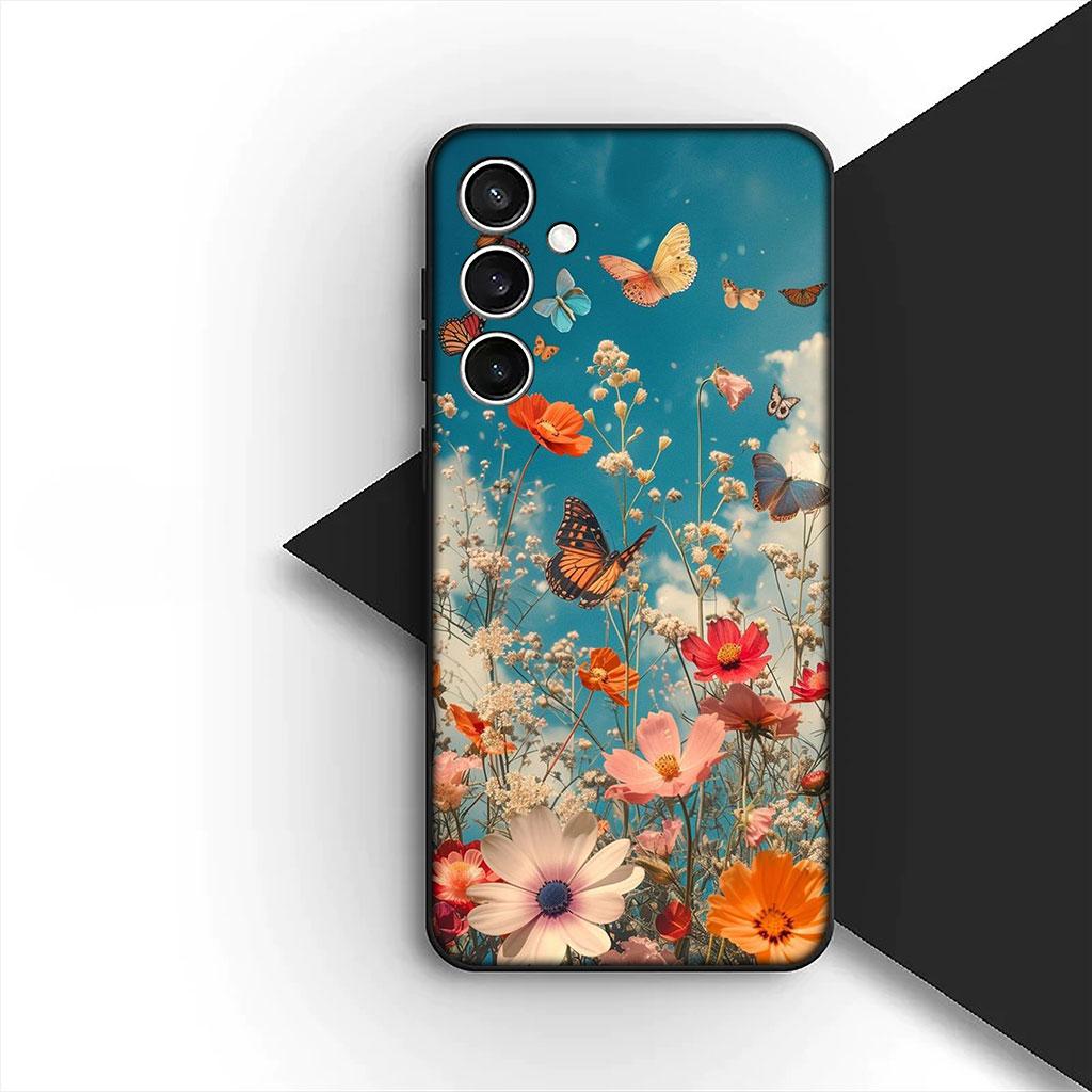 Чехол для телефона для Samsung Galaxy S25 S24 S23 FE Ultra Plus S7 Edge S25+ S23+ A56 5G Funda Корпус Мягкий чехол Цветок мака Цветение Роза