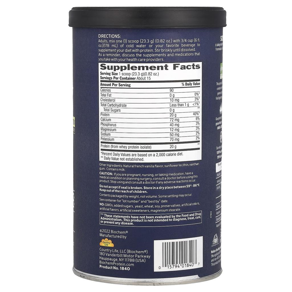 Biochem 100% Whey Protein Isolate, Natural, 350g (12.3oz)