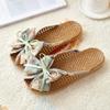 Новые льняные тапочки с бантом домашние милые корейская версия мягкая подошва для пола нескользящие комнатные дышащие бесшумные летние