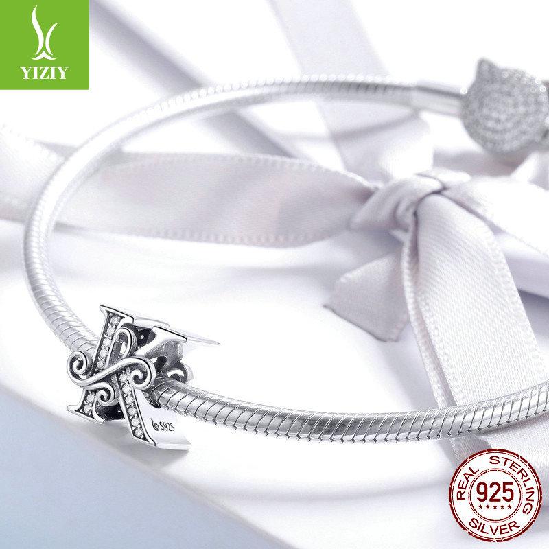 Браслет из 26 букв, аксессуар с бусинами, бусины из циркониевого стерлингового серебра, рассыпные бусины Bsc030