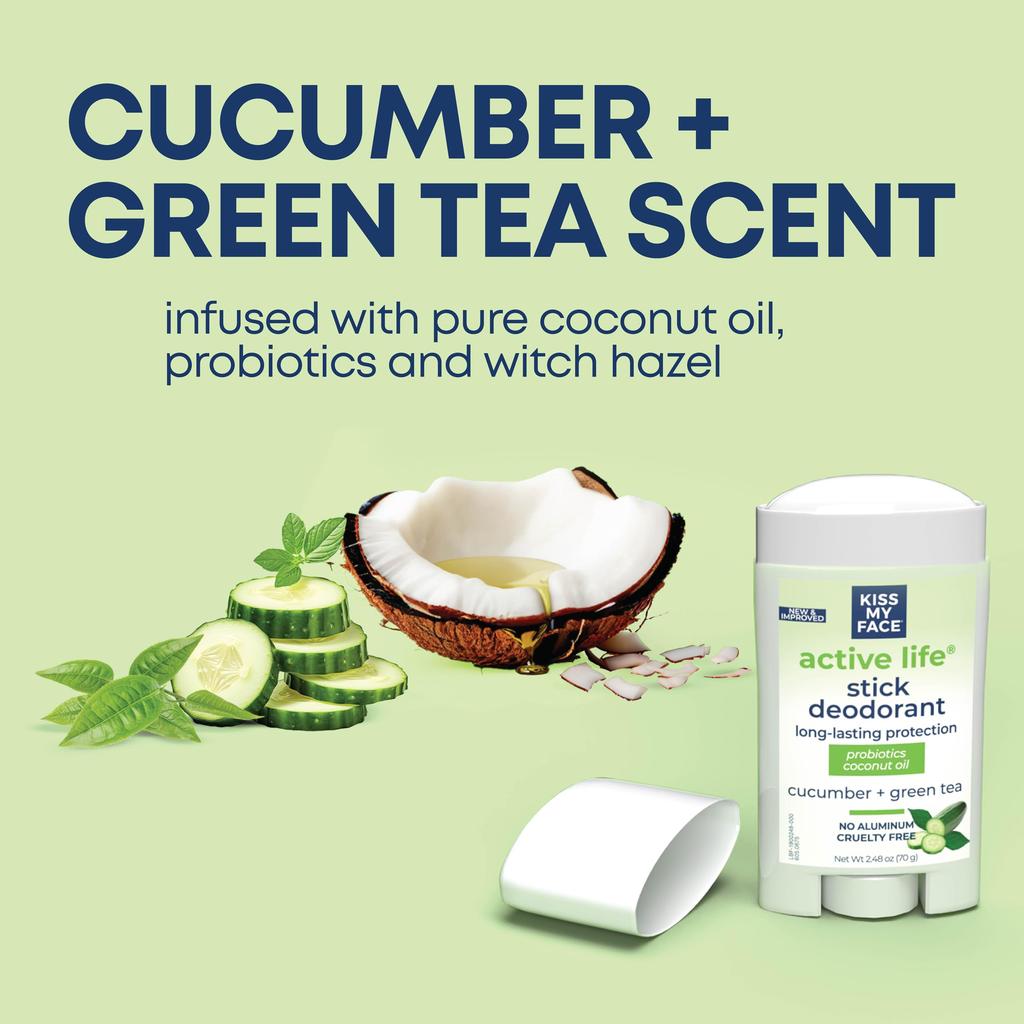 Kiss My Face Active Life Stick Deodorant Green 70 g - (Cucumber Tea), roll-on (item)