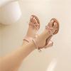 Women Ankle Strap Sandals Round Toe Block Mid Heels Buckle Bow Ladies Fashion Casual Shoes Summer Black White Pink 45