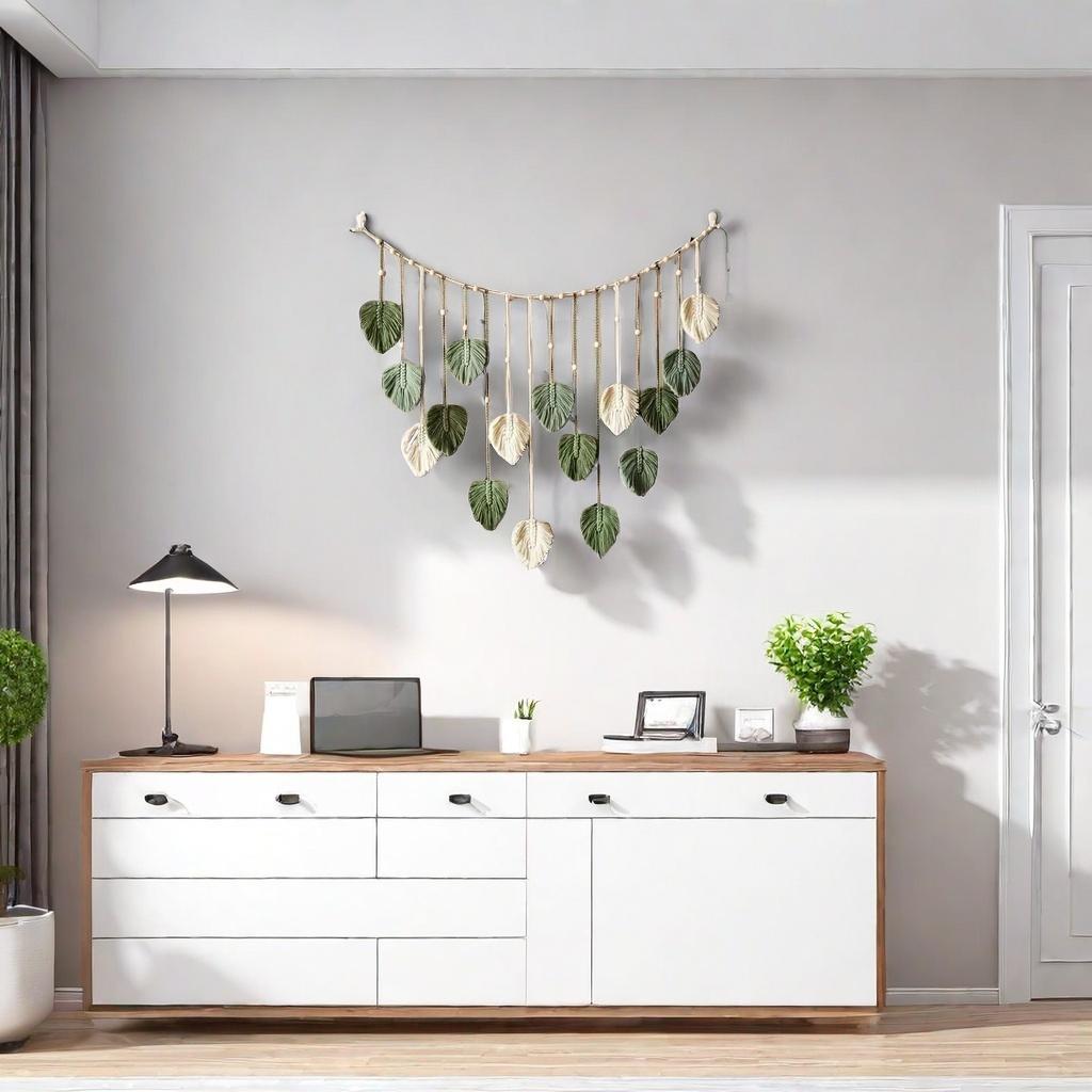 Boho Home Decoration Macrame Tapestry Macrame Leaf Feather Wall Hanging Decor for Living Room Bedroom Boho Wall Art Home Decor