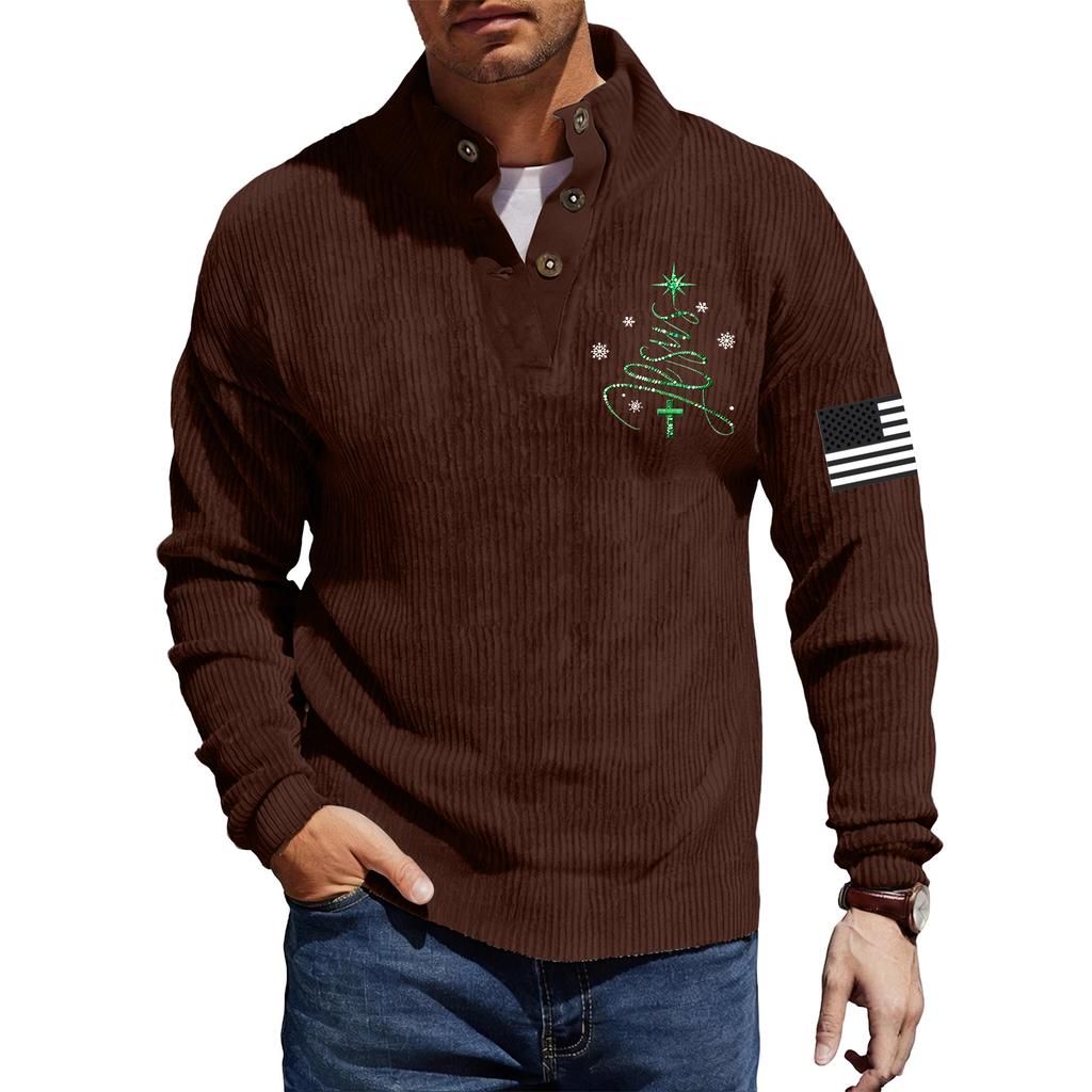 Мужская вельветовая рубашка на пуговицах с рождественским принтом