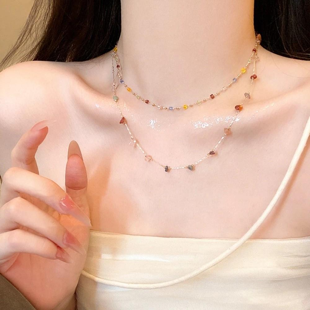 Simple Crystal Crystal Clavicle Chain Colored Stone Choker Necklaces Jewelry Gift