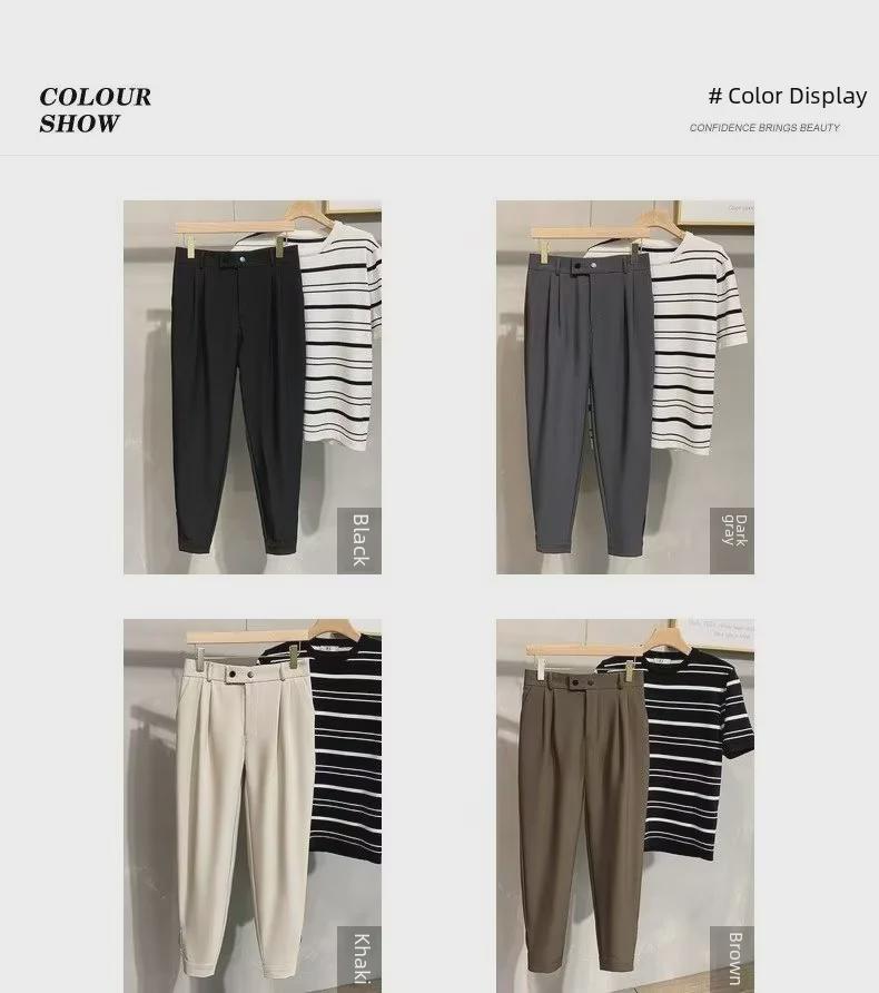 Мужские модные укороченные шаровары в корейском стиле — универсальный, драпированный костюм, подходящий для весны и лета