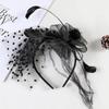 Day of The Dead Party Headband Wedding Headwear Halloween Lace Flower Long Feather Headband  Party
