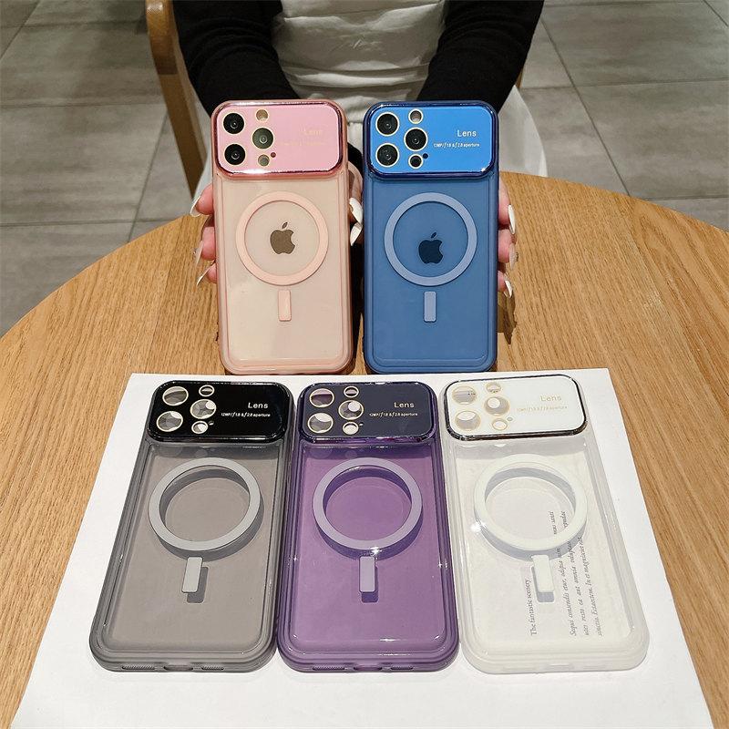 Роскошный чехол для линз с большим окном, магнитный чехол из ТПУ для беспроводной зарядки для iPhone 14 13 12 11 Pro Max, универсальный защитный чехол от падения