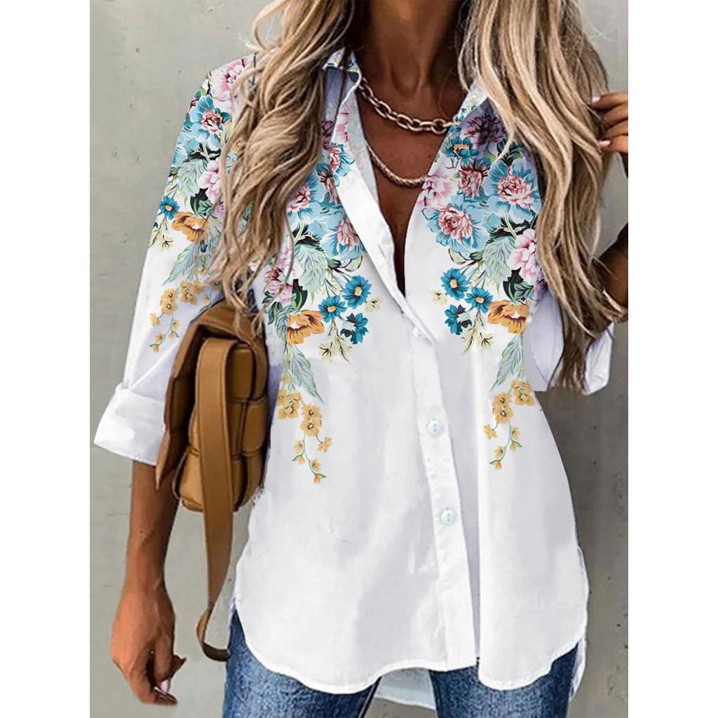 Women's Spring Fashion Casual Street Button Shirt Elegant and Comfortable Long Sleeve Loose Blouse Top Office Lady Clothing