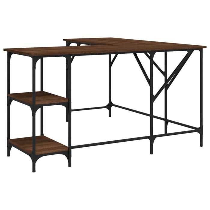 VidaXL Bureau, Table d'Ordinateur avec Étagères, Bureau d'Ordinateur avec Pieds, Table d'Écriture Chambre, Industriel, Chêne 837591