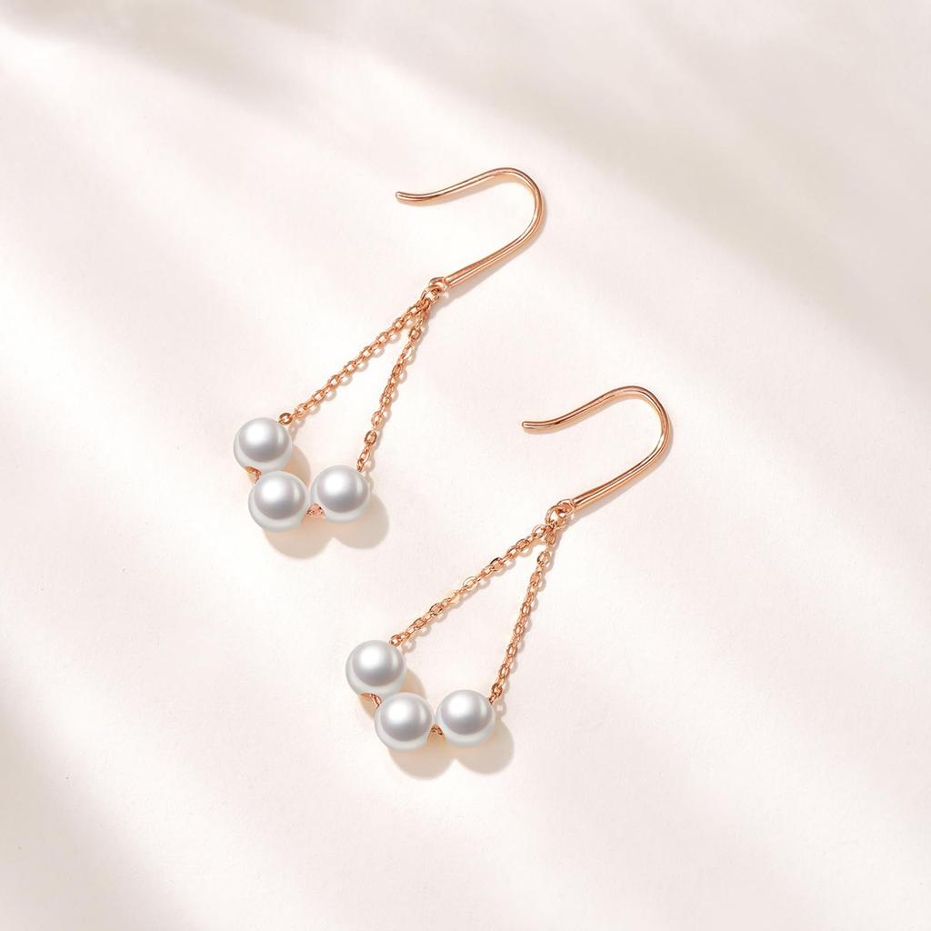 PHNIBIRD Pearl Earrings for 925 Pearl Day Women, 3-Row, Silver, Hypoallergenic, Earrings, Swinging, Wedding, Commuting, Gift, Women, Jewelry, Mother's