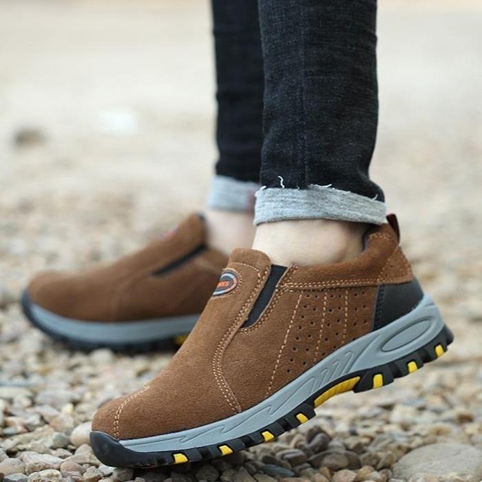 Дышащая защитная обувь из коровьей кожи. Нескользящая рабочая обувь со стальным носком. Прочная походная обувь.