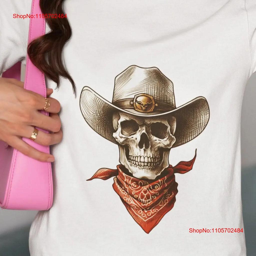 Skull Cowboy Hat Bandana T Shirt Western Rodeo Skeleton Top Country Wild WesT Cool Tattoo Art Design Unique vintage Washed