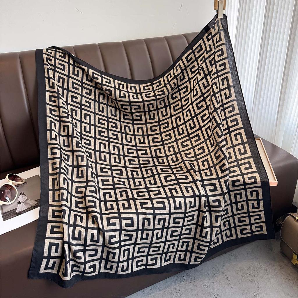 Spring and Summer Fashion Geometric Series Big Square Scarf Versatile Exterior Shawl Scarf Printed Headscarf Thin Style