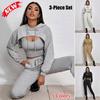 Новинка 2022 года, женская спортивная одежда, теплые наряды, осенне-зимние пуловеры, повседневные толстовки с капюшоном из 3 предметов, костюм